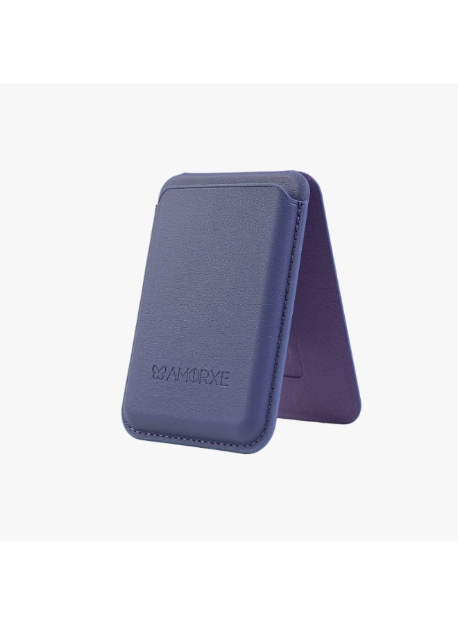 أﻣورﻛس محفظة وحامل بطاقات Amorxe MagSafe مع حامل، مغناطيس N52 قوي، تصميم جلدي نحيف، مشبك زنبركي يحمل 1-3 بطاقات بشكل آمن، متوافق مع سلسلة iPhone 17/16/15/14/13/12 (ليس 12/13 Mini)، لافندر الظل - Image 1