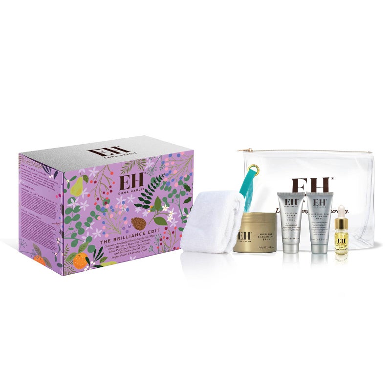 EMMA HARDIE Emma Hardie Brilliance Holiday Gift Set with Moringa Cleansing Balm, Reusable Cleansing Cloths, Vitamin C Cream, Purifying Pink Clay Mask and Brilliance Facial Oil, With Cosmetic Bag, Travel Size