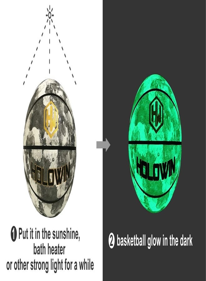 كرة سلة مضيئة عاكسة ثلاثية الأبعاد من HW HOLOWIN للعب الليلي، هدية مثالية من HoloHoops (رمادي، مقاس 7) - Image 2
