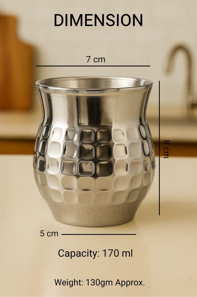 STEEPLE Double Wall Stainless Steel Coffee Cups Set of 2 | 170 ml Insulated Coffee Mug | Hammered Steel Tea Cup Chai Glass Milk Juice Water Kulhad | Premium Drinking Cups for Home & Office Desk - Image 5