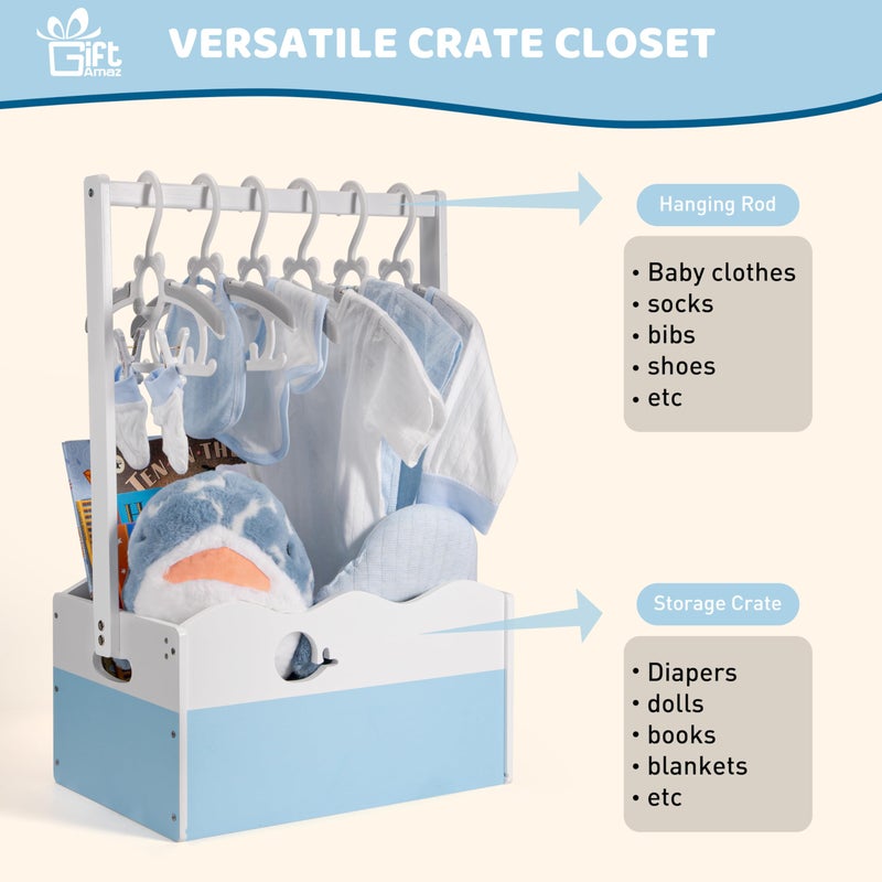 GiftAmaz Blue Wooden Baby Shower Crate Closet, Baby Storage Crate with Handle, Baby Shower Gifts Basket, Baby Welcome Box for Newborn Boys, Pregnancy Gifts for New Parents - Image 4