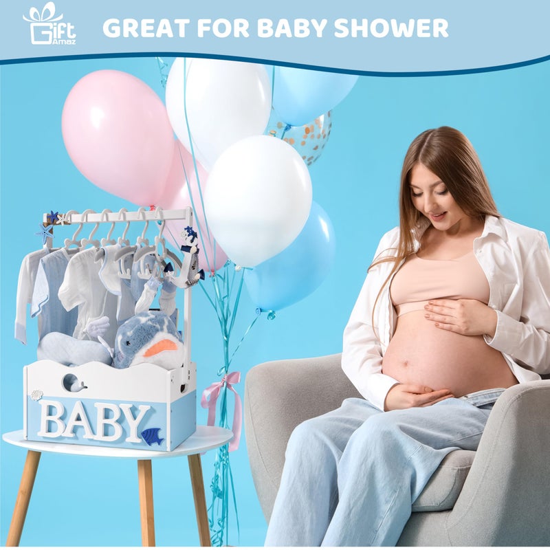 GiftAmaz Blue Wooden Baby Shower Crate Closet, Baby Storage Crate with Handle, Baby Shower Gifts Basket, Baby Welcome Box for Newborn Boys, Pregnancy Gifts for New Parents - Image 2