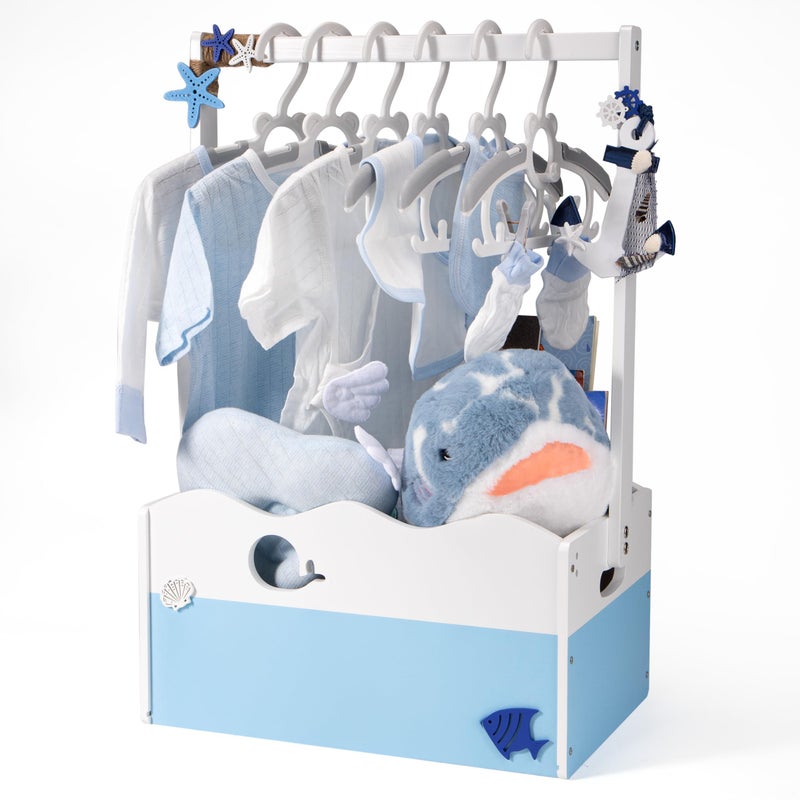 GiftAmaz Blue Wooden Baby Shower Crate Closet, Baby Storage Crate with Handle, Baby Shower Gifts Basket, Baby Welcome Box for Newborn Boys, Pregnancy Gifts for New Parents - Image 1