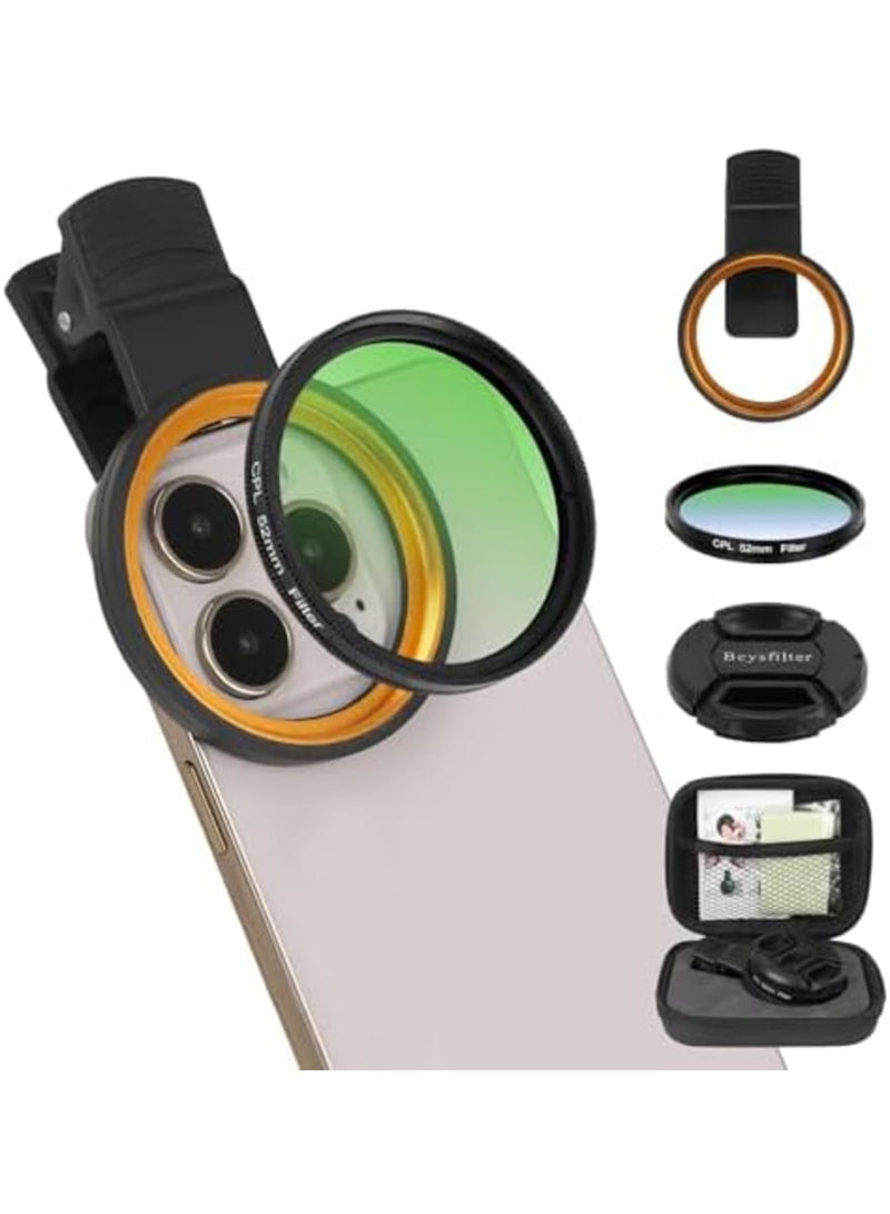 52MM CPL Filter for Phone, Clip-On Circular Polarizing Lens with HD Multi-Coated Optical Glass, Enhances Photo Clarity and Reduces Glare, Compatible with iPhone 16 15 14 and Most Smartphones - Image 1