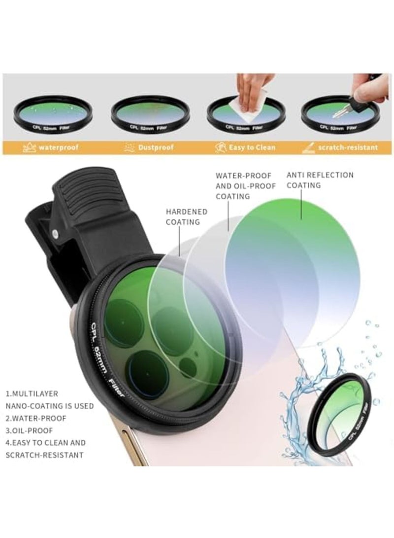 52MM CPL Filter for Phone, Clip-On Circular Polarizing Lens with HD Multi-Coated Optical Glass, Enhances Photo Clarity and Reduces Glare, Compatible with iPhone 16 15 14 and Most Smartphones - Image 4