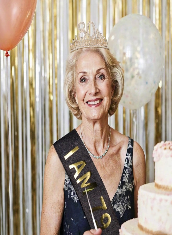 Hapdoo 80th Birthday Decorations for Women, 80th Birthday Gifts Sash and Crown for Her Set, Happy 80 & Fabulous Party Supplies for Women, Black Gold - Image 4