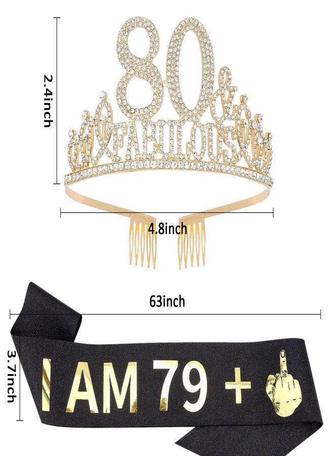 Hapdoo 80th Birthday Decorations for Women, 80th Birthday Gifts Sash and Crown for Her Set, Happy 80 & Fabulous Party Supplies for Women, Black Gold - Image 2