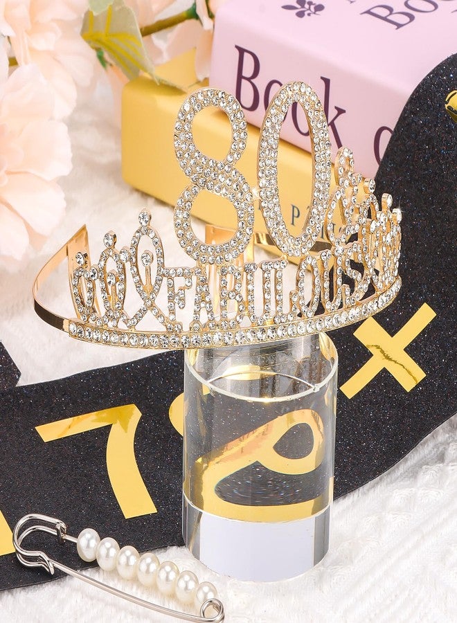 Hapdoo 80th Birthday Decorations for Women, 80th Birthday Gifts Sash and Crown for Her Set, Happy 80 & Fabulous Party Supplies for Women, Black Gold - Image 5