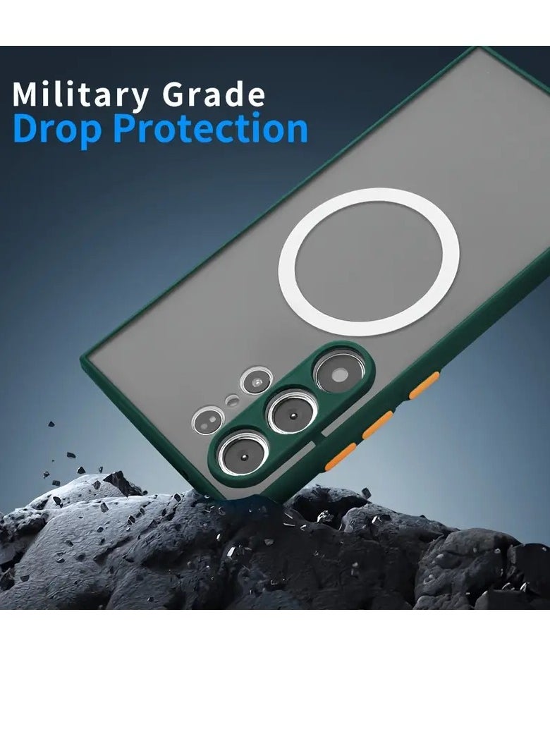 Samsung Galaxy S23 Ultra Translucent Matte Back Phone Case with Magnetic Suction Drop-proof Mobile Back Cover, Magnetic Case Compatible with Magsafe Wireless Charger with Camera Rise Protection Frame