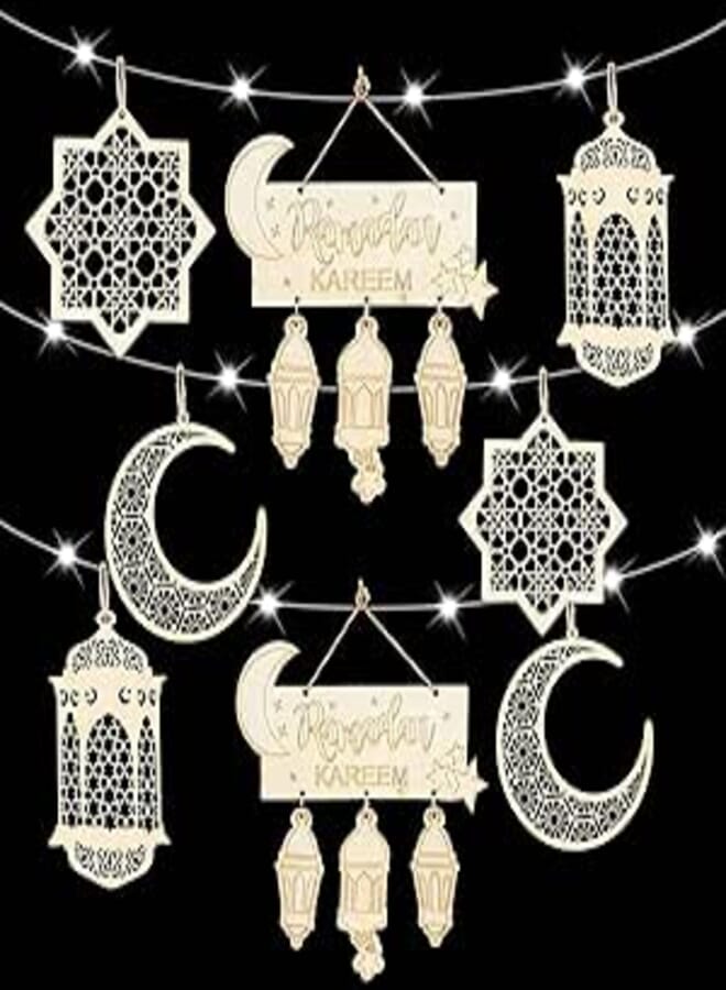 8 Pcs Eid Decorations Ramadan Wooden Pendant Ornament Eid al-Adha Decor Eid Crafts Wall Decor Ramadan Tree Hanging Ornament Decoration Happy Eid Hanging Sign for Eid Party Decorations