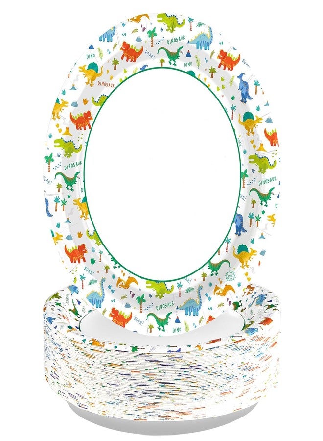 Grencian 100 Pcs Kids Dinosaur Plates Dinosaur-Themed Disposable Heavy Duty Paper Plates 9" Round Large Dino Plate for Boys Kids Dino Lovers Birthday Baby Shower BBQ Graduation Party Decor - Image 1