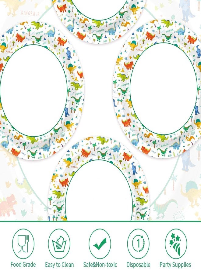 Grencian 100 Pcs Kids Dinosaur Plates Dinosaur-Themed Disposable Heavy Duty Paper Plates 9" Round Large Dino Plate for Boys Kids Dino Lovers Birthday Baby Shower BBQ Graduation Party Decor - Image 2