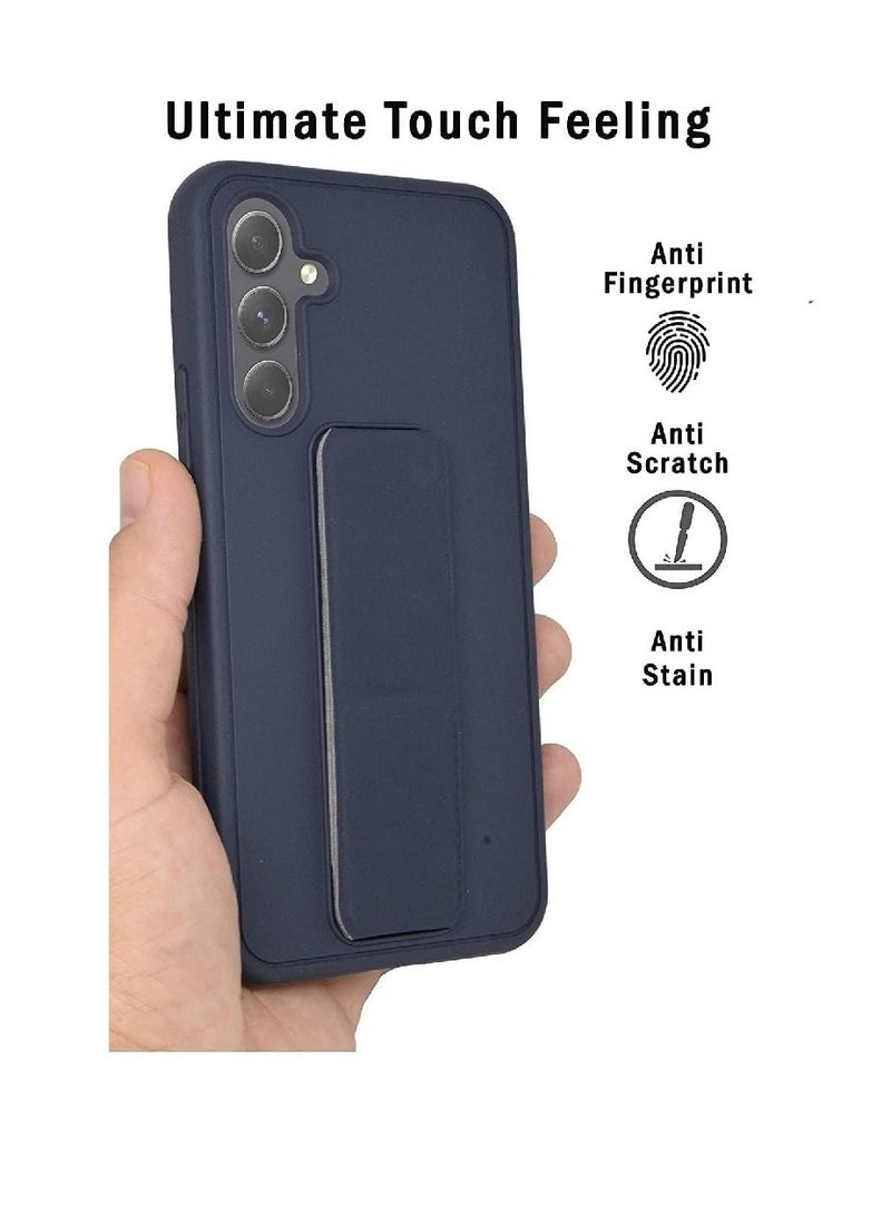Olliwon Full Protection Wrist Strap Magnetic Car Holder Soft Silicone Horizontal & Vertical Kickstand Case Cover For Samsung Galaxy A34 5G (Blue) - Image 4