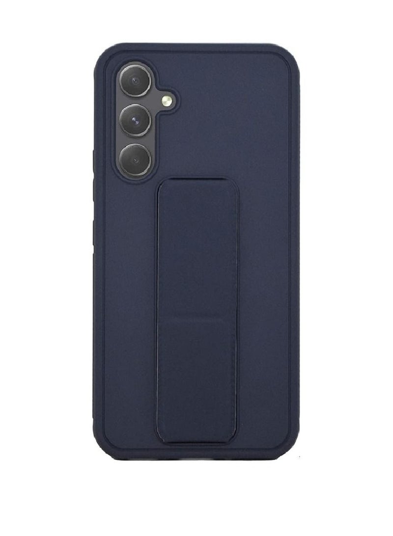 Olliwon Full Protection Wrist Strap Magnetic Car Holder Soft Silicone Horizontal & Vertical Kickstand Case Cover For Samsung Galaxy A34 5G (Blue) - Image 2
