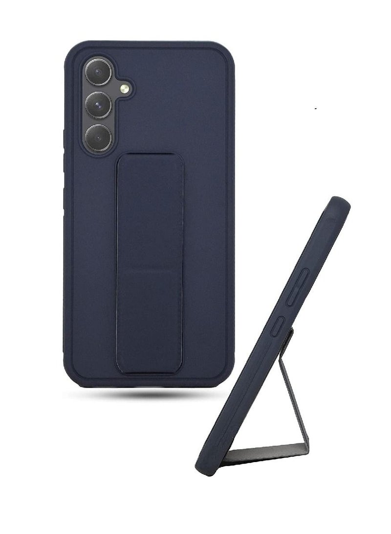 Olliwon Full Protection Wrist Strap Magnetic Car Holder Soft Silicone Horizontal & Vertical Kickstand Case Cover For Samsung Galaxy A34 5G (Blue) - Image 1