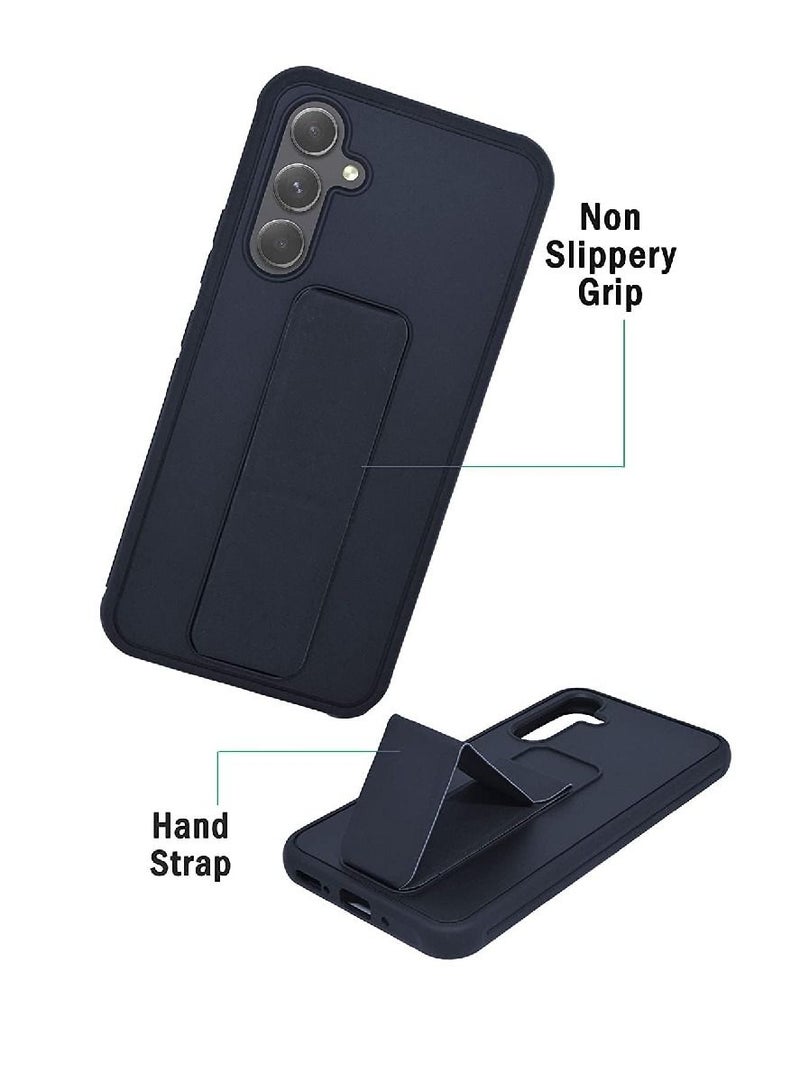 Olliwon Full Protection Wrist Strap Magnetic Car Holder Soft Silicone Horizontal & Vertical Kickstand Case Cover For Samsung Galaxy A34 5G (Blue) - Image 3