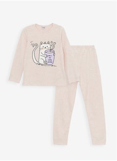 LC WAIKIKI Crew Neck Printed Long Sleeve Girl Pajama Set  - Image 1