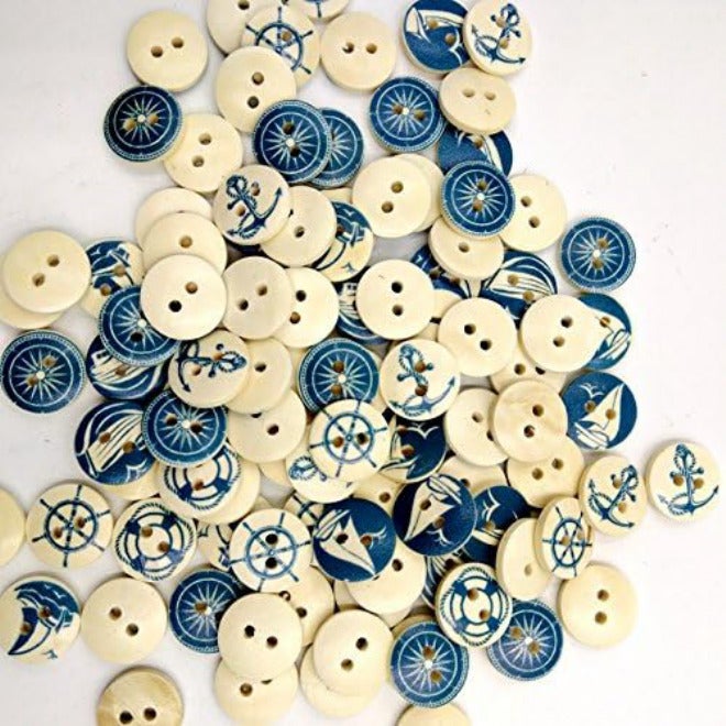 100 Pieces Assorted Nautical Wooden 2 Holes Buttons for Sewing Crafts Scrapbooking 25mm - Image 2