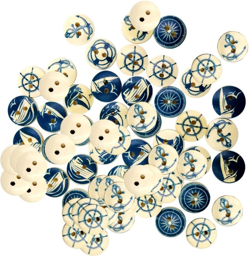100 Pieces Assorted Nautical Wooden 2 Holes Buttons for Sewing Crafts Scrapbooking 25mm - Image 3