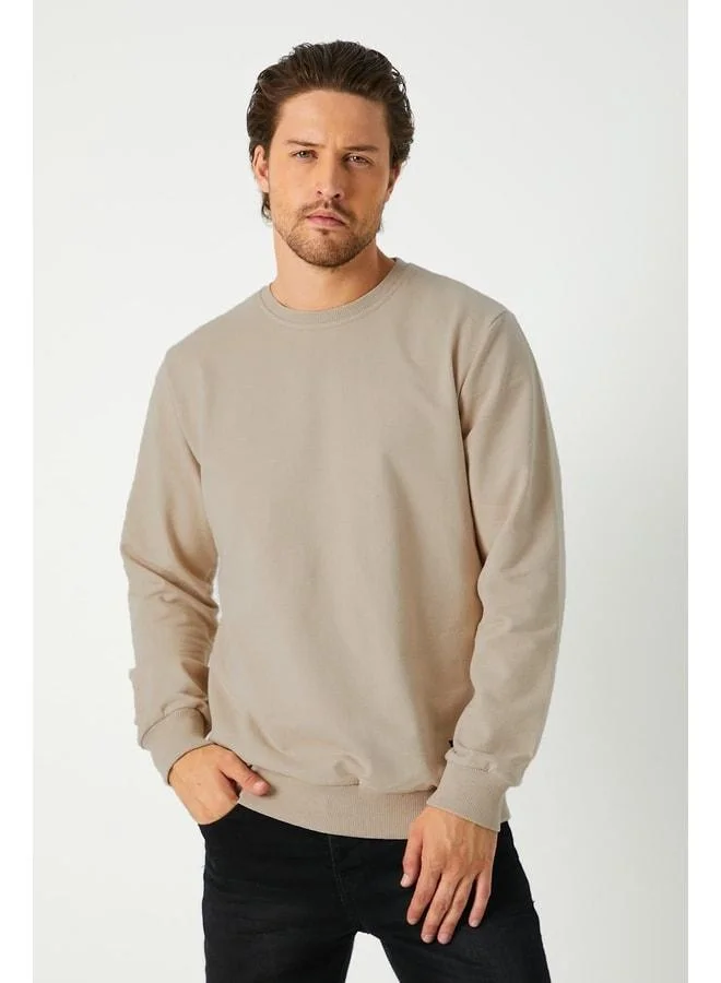 Mmetalic  Men's Beige Basic Crew Neck Sweatshirt for Men | Best Price UAE