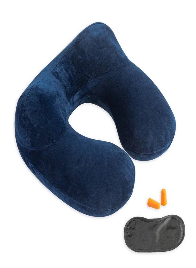 Makimoo Inflatable Travel Pillow, Neck Pillow Support for Traveling, Airplanes, Cars, and Offices with Compact Carrying Bag, Soft Velvet Washable Cover, Ideal for Adult Sleepers (Blue) - Image 1
