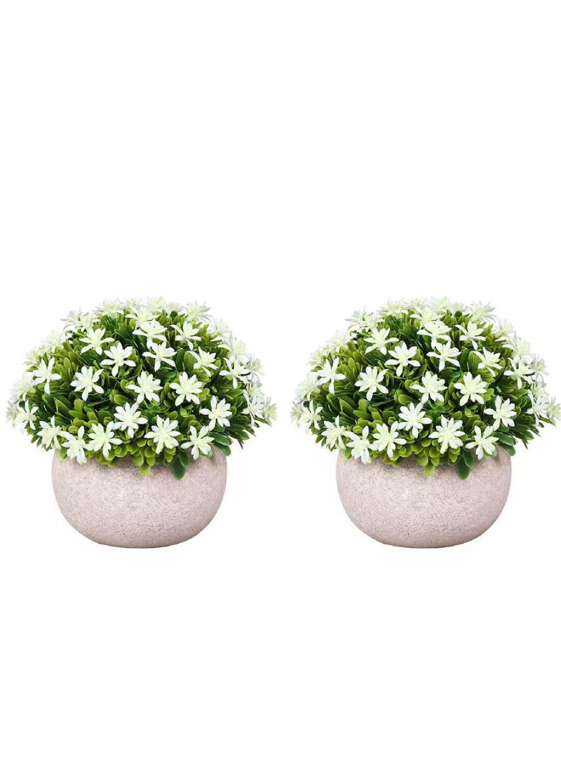 Rock Pow 2Pcs Mini Topiary Faux Plants Indoor- Small Fake Plants Decor Magnolia Home Office Desk Cubicle Farmhouse Kitchen Bookshelf Bedroom Bathroom Decor, Aloe Vera Zen Garden  - Image 1