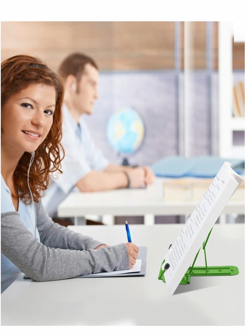 Metal Book Stand for Desk, Adjustable Reading Rest Book Holder, Portable Cookbook Documents Holder, Sturdy Typing Stand for Recipes, Textbooks, Tablet, Music Books with Page Clips - Image 4