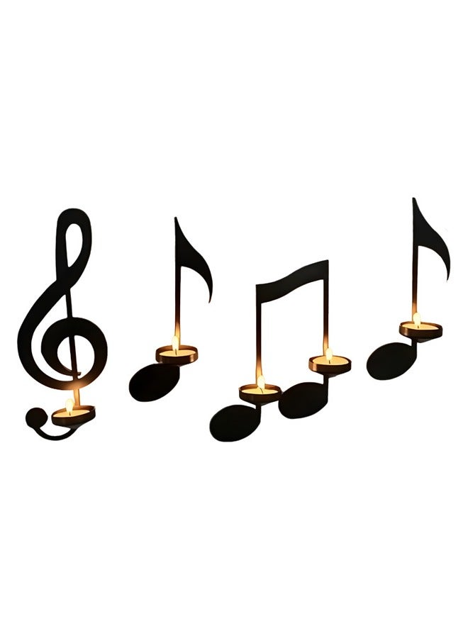 Set of 4 PCS Iron Musical Symbols Candlestick Holders, Wall Decor, Wall Art for Home, Shop, Patio, Porch, Art Space (Black) - Image 1