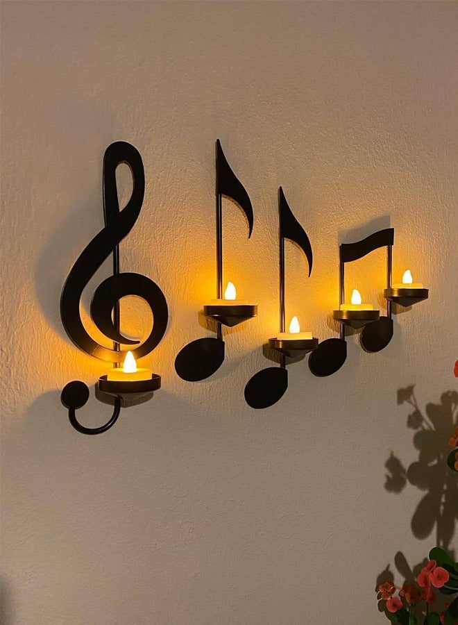 Set of 4 PCS Iron Musical Symbols Candlestick Holders, Wall Decor, Wall Art for Home, Shop, Patio, Porch, Art Space (Black) - Image 3