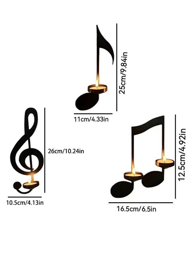 Set of 4 PCS Iron Musical Symbols Candlestick Holders, Wall Decor, Wall Art for Home, Shop, Patio, Porch, Art Space (Black) - Image 2