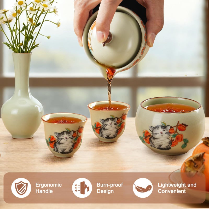 Foinly Mini Tea Cups,Cute Lucky Cat Cups,Small Tea Mugs,Porcelain Gongfu Tea set with 3 in 1,Tea Sets for Adults,Ceramic Tea Infuser Cup for Loose Leaf for Women/Tea Lovers/Birthday/Valentine's Day (Green) - Image 4