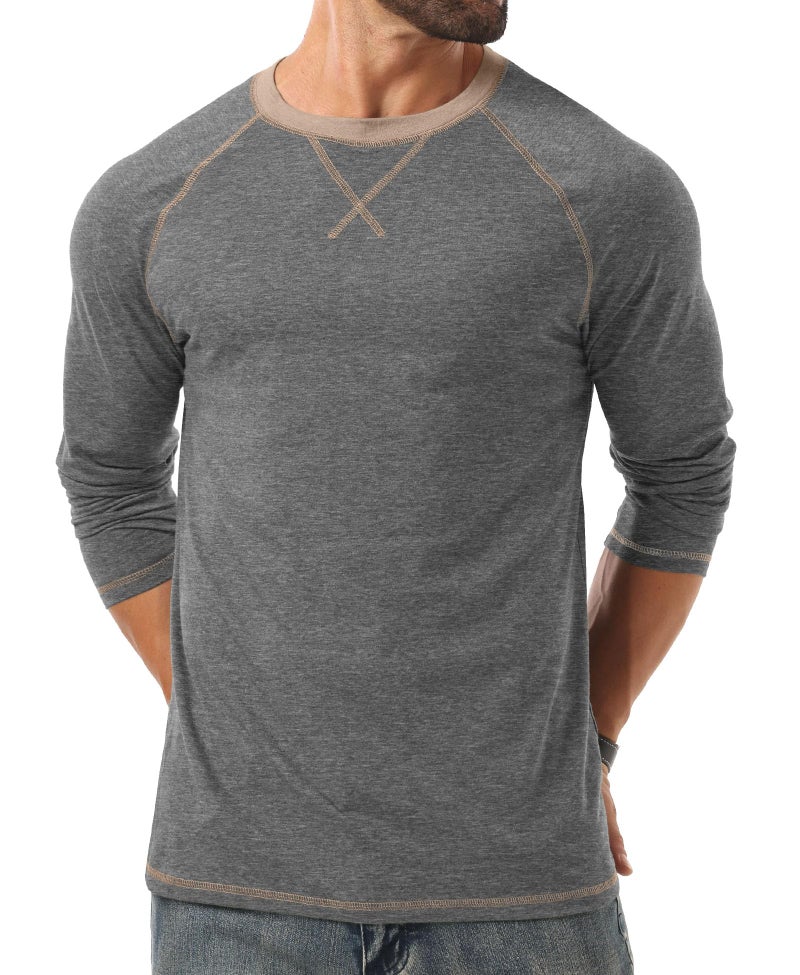 Askdeer Mens Cotton Shirts Long Sleeve Casual T-Shirts Crew Neck Soft Shirts Dark Gray - Image 4