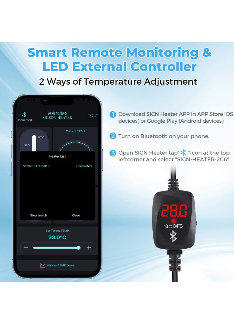 SYOSI - 50W Mini Aquarium Heater with External Temperature Controller, LED Display, Over Temperature Protection, Automatic Powe Off Feature, Suitable for Saltwater and Freshwater Tanks - Image 1