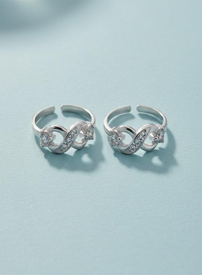 Parnika (Formerly MJ 925 CZ Embellished Infinity Design Silver Toe Rings In Pure 92.5 Sterling Silver For Women | Chandi Bichiya Bichhiya | With Certificate Of Authenticity - Image 3