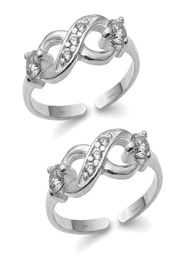 Parnika (Formerly MJ 925 CZ Embellished Infinity Design Silver Toe Rings In Pure 92.5 Sterling Silver For Women | Chandi Bichiya Bichhiya | With Certificate Of Authenticity - Image 1