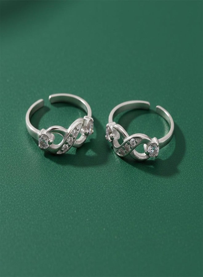 Parnika (Formerly MJ 925 CZ Embellished Infinity Design Silver Toe Rings In Pure 92.5 Sterling Silver For Women | Chandi Bichiya Bichhiya | With Certificate Of Authenticity - Image 2