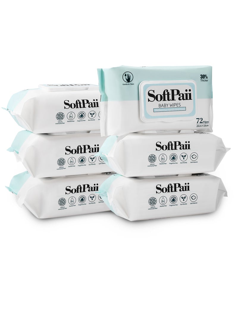 Softpaii - 99.9% Water Wet wipes Baby Wipes 6x72(432 wipes) - Image 1