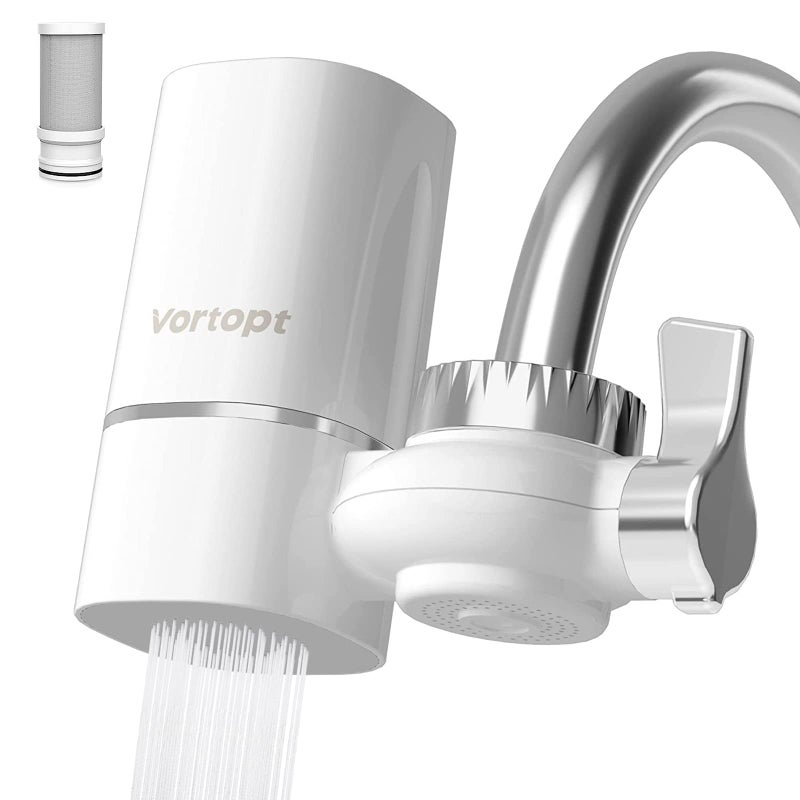 Vortopt Faucet Water Filter for Sink, Rapid Flow - 400 Gallons Faucet Mount Water Filtration System for Tap Water, NSF Certified Reduces Chlorine & Bad Taste with 1 Replacement, T1 - Image 1