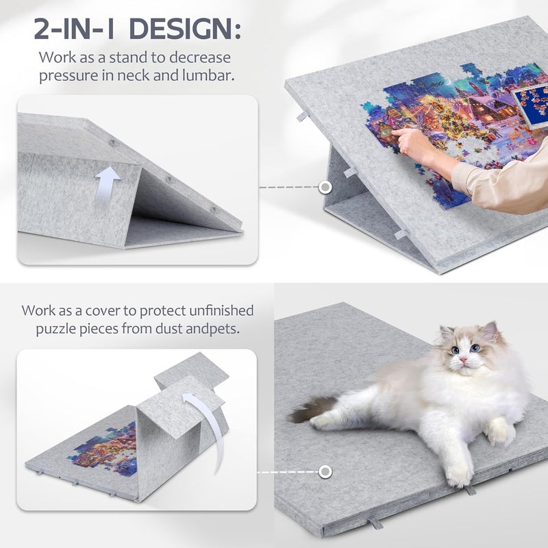Lavievert Foldable Puzzle Board with 2-in-1 Design Stand and Lid, Tilting Puzzle Table with 6 Drawers, Lightweight Felt Puzzle Platform, Portable Puzzle Storage for 2000 Pieces, Light Grey - Image 2