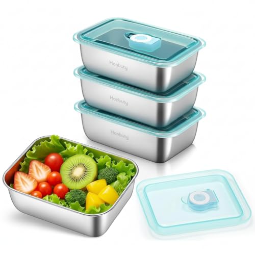 Honbuty Stainless Steel Food Storage Containers with Lids, Leakproof, Oven & Freezer Safe, Meal Prep & Lunch Boxes, Snack Container, Reusable Meal Prep Boxes, School, Office, Picnic (4) - Image 1