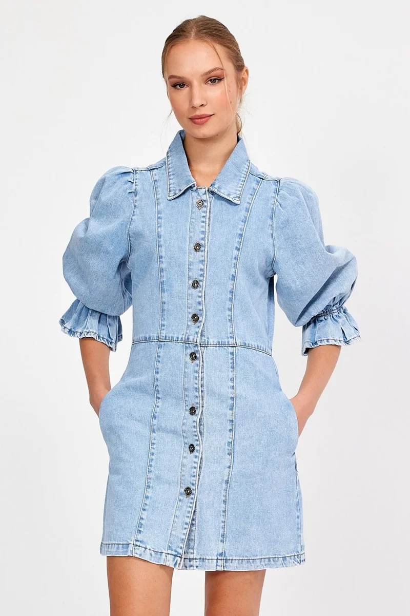 Alexander Gardi Special Collection, Sleeve Detailed Denim Dress (5012)