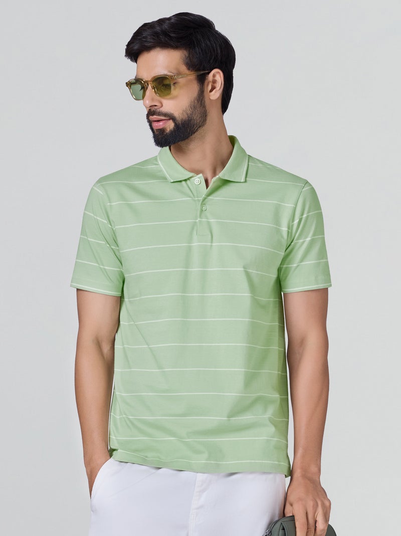 اكس واي اكس اكس تي شيرت بولو رجالي من XYXX Linea مخطط من القطن بأكمام نصفية - Image 3