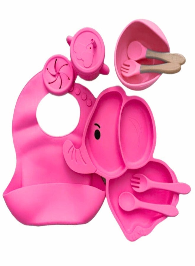 Royalkart 9 in 1 Silicone Baby Feeding Set | Dinnerware for Kids | BPA-Free, Microwave Safe | Suction Plate, Bowl, Spoon, Fork, Cup & Bib | Soft Tableware Kit for Babies & Toddlers,(Elephant Shape-Pink). - Image 4