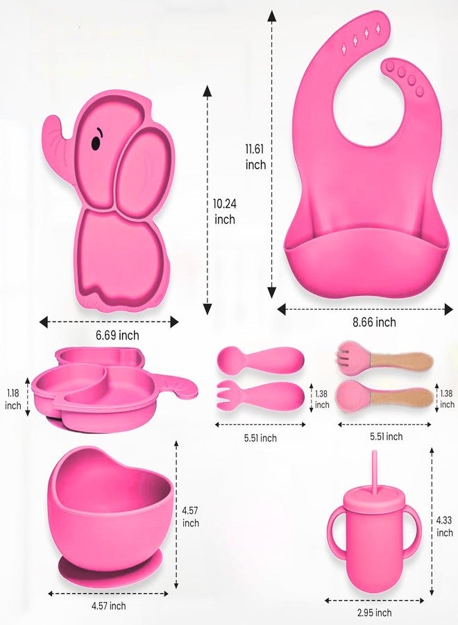 Royalkart 9 in 1 Silicone Baby Feeding Set | Dinnerware for Kids | BPA-Free, Microwave Safe | Suction Plate, Bowl, Spoon, Fork, Cup & Bib | Soft Tableware Kit for Babies & Toddlers,(Elephant Shape-Pink). - Image 3