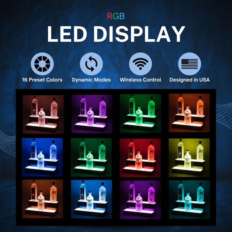 Boss PremiumÂ® BarUSAâ„¢ LED Lighted Bar Shelf Display Liquor Bottle Alcohol Whiskey Shelves Rack Stand Tray Units for Home Bar Living Room Accessories and Decor - Designed in USA (2-Step, 16 Inch) - Image 3