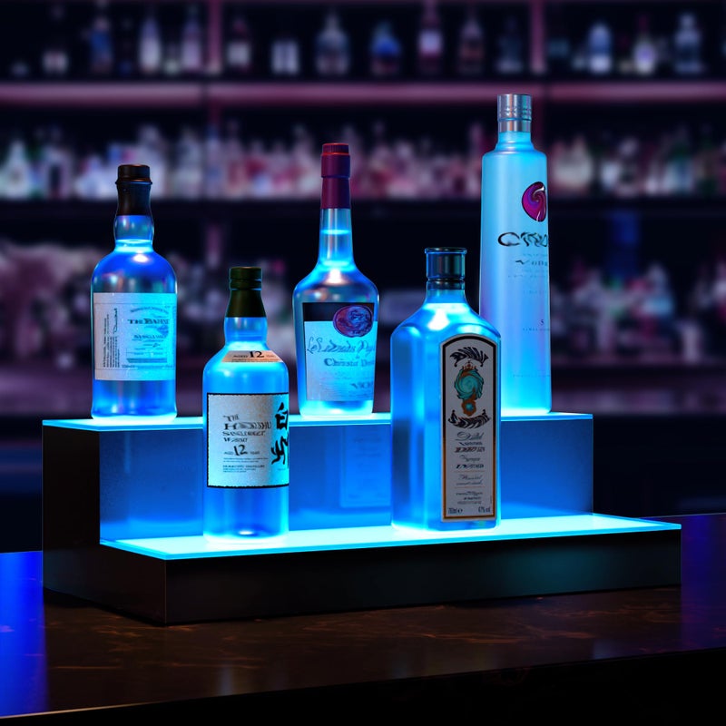 Boss PremiumÂ® BarUSAâ„¢ LED Lighted Bar Shelf Display Liquor Bottle Alcohol Whiskey Shelves Rack Stand Tray Units for Home Bar Living Room Accessories and Decor - Designed in USA (2-Step, 16 Inch) - Image 2