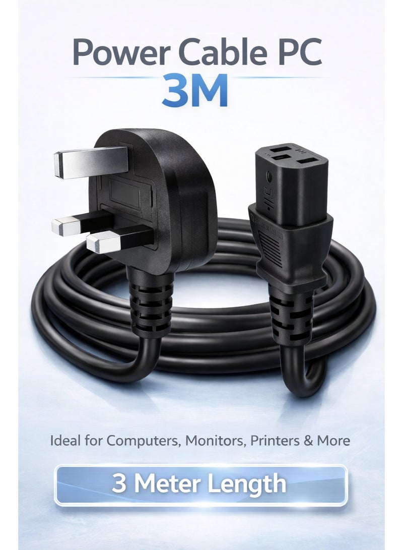 CABLE CONV Power Cable for PC & Monitor UK 3 Pin  – 3 Meter Heavy Duty Power Cord | Compatible with Computer, Monitor, Printer & UPS - Image 1
