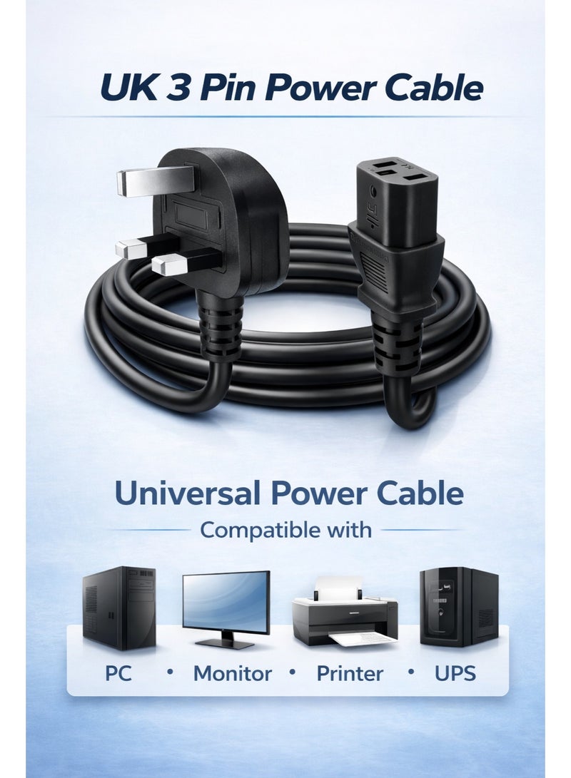 CABLE CONV Power Cable for PC & Monitor UK 3 Pin  – 3 Meter Heavy Duty Power Cord | Compatible with Computer, Monitor, Printer & UPS - Image 2