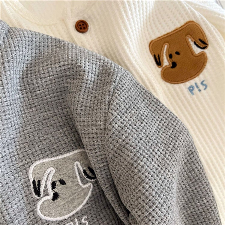 New Children'S T-Shirt Round Collar Fashionable Sweater Spring Boys' Waffles Embroidered Small And Medium-Sized Children'S Long-Sleeved Base Shirt Top T - Image 4
