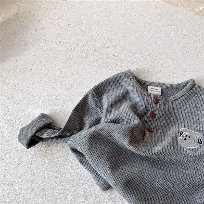 New Children'S T-Shirt Round Collar Fashionable Sweater Spring Boys' Waffles Embroidered Small And Medium-Sized Children'S Long-Sleeved Base Shirt Top T - Image 5